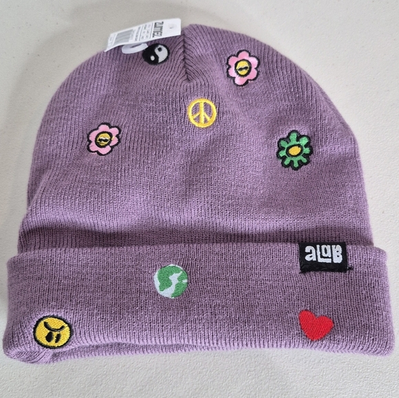 Zumiez A-Lab Keeping The Peace Purple Beanie w/ Embroidered Symbols - Size OSFM - Picture 1 of 9